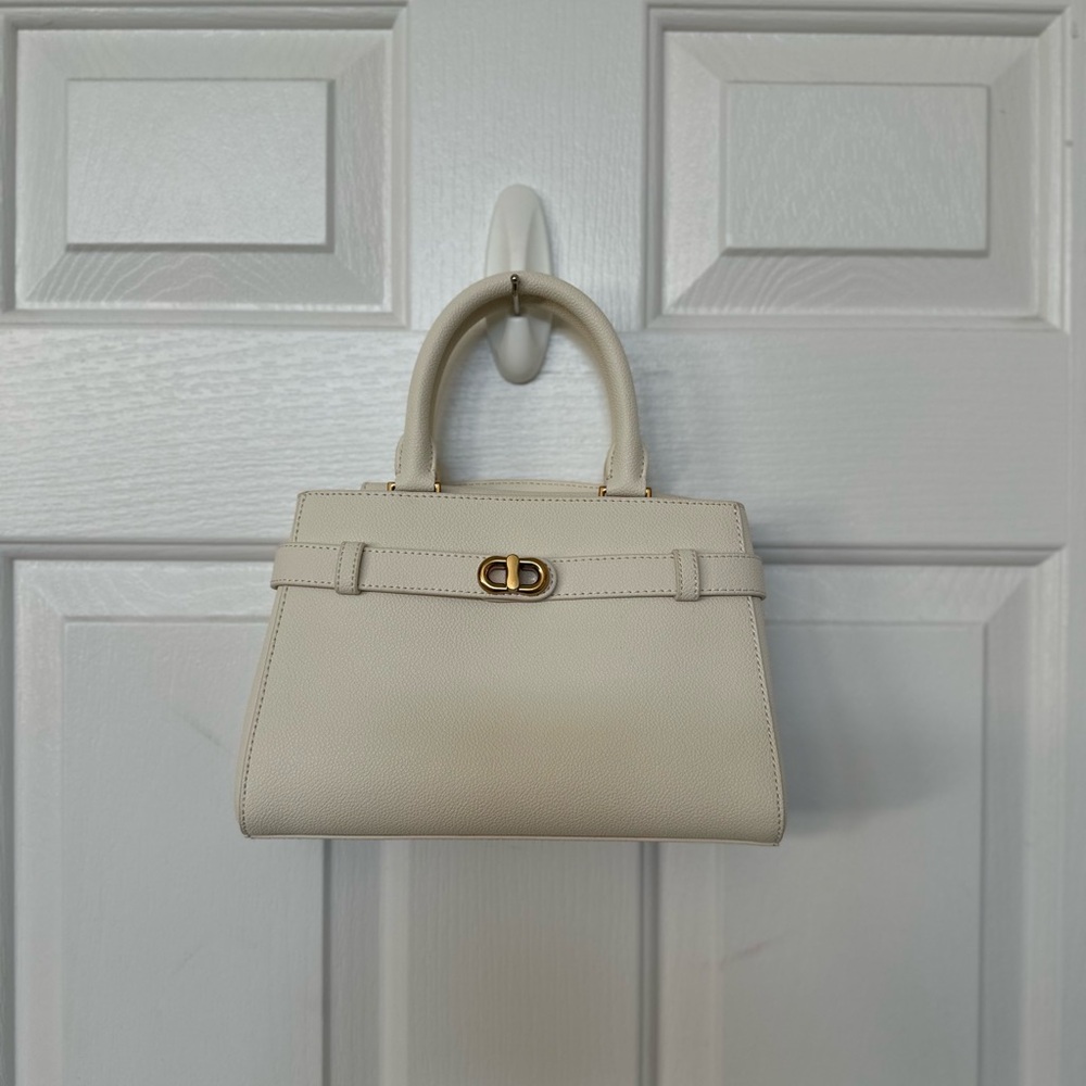 Charles & Keith Aubrielle Metallic - Buckle Top Handle Bag in Cream Color